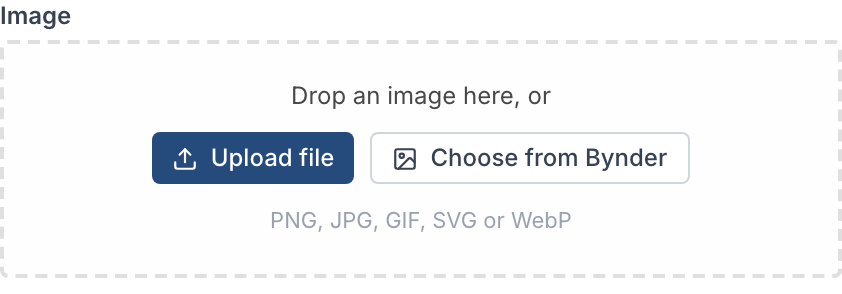 An empty image field with Upload file and Choose from Bynder