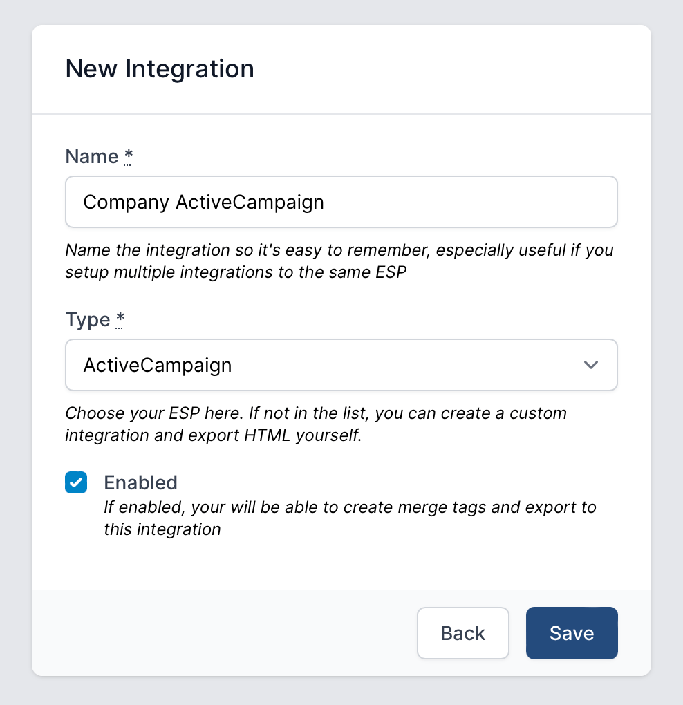 New active campaign integration