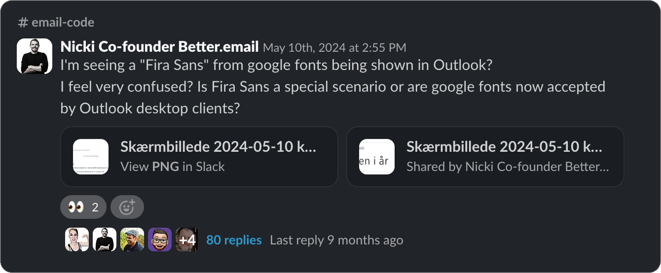 A questions in the slack email forum